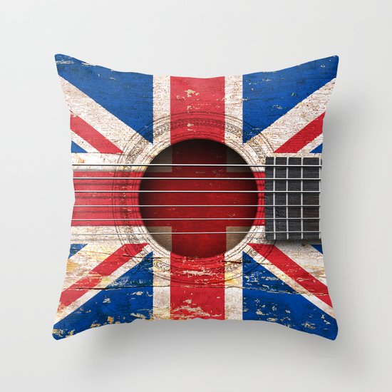 Old Vintage Acoustic Guitar With Union Jack British Flag Throw