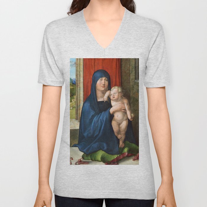 Madonna and Child, 1496-1499 by Albrecht Durer V Neck T Shirt