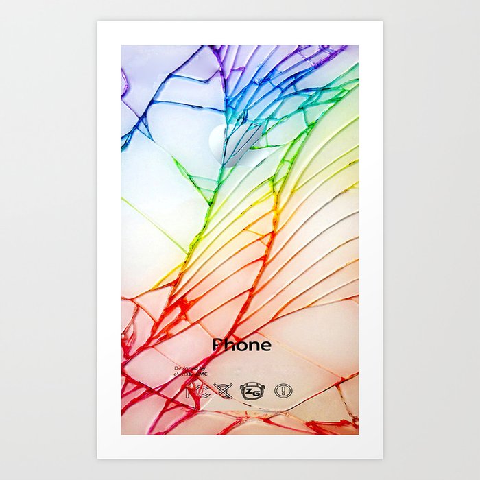 Rainbow Broken Damaged Cracked out back White iphone Art Print