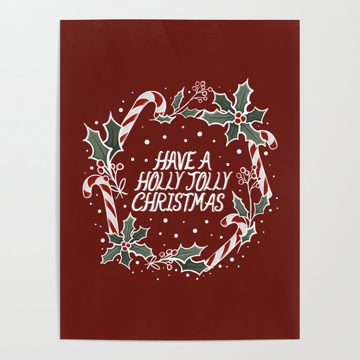 Christmas Holly and Candy Cane Pattern Digital Illustration Poster