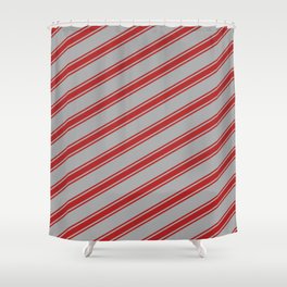 [ Thumbnail: Dark Gray & Red Colored Lined/Striped Pattern Shower Curtain ]