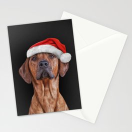 Drawing Vizsla Pointer in red hat of Santa Claus  Stationery Card