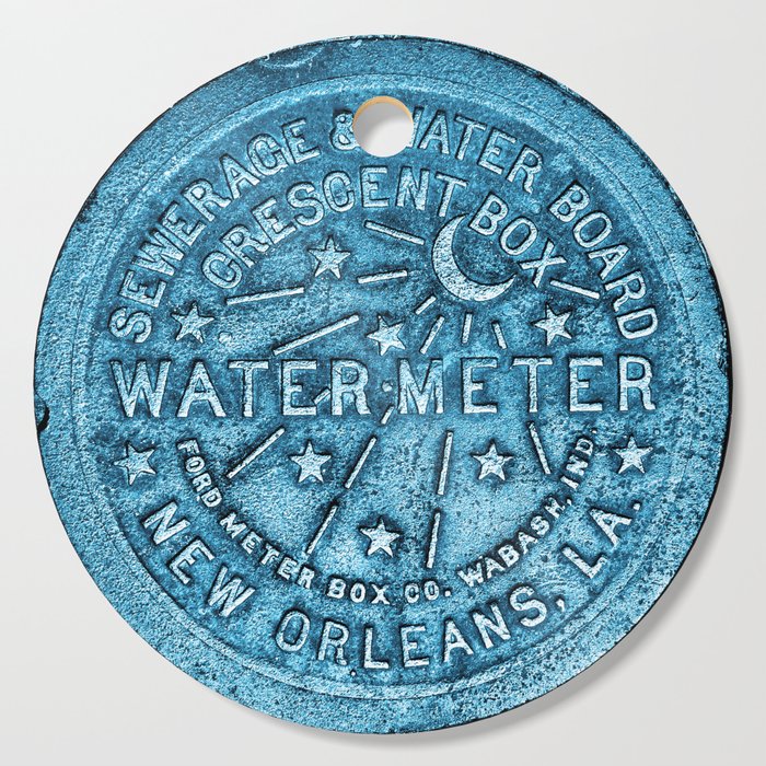 New Orleans Water Meter Louisiana Crescent City NOLA Water Board Metalwork Blue Cutting Board
