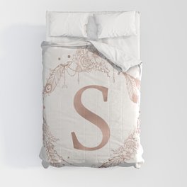 Letter S Rose Gold Pink Initial Monogram Comforter