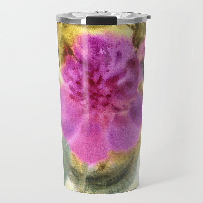 Pink peony on yellow Travel Mug