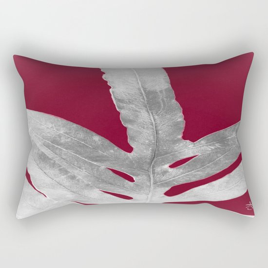 Green Fern on Burgundy Wine Rectangular Pillow