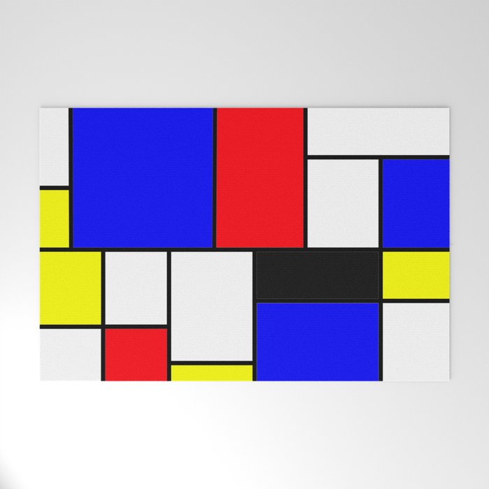 Red Blue Yellow Geometric Squares Welcome Mat