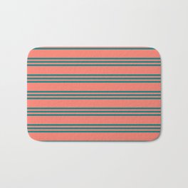 [ Thumbnail: Salmon and Teal Colored Striped/Lined Pattern Bath Mat ]