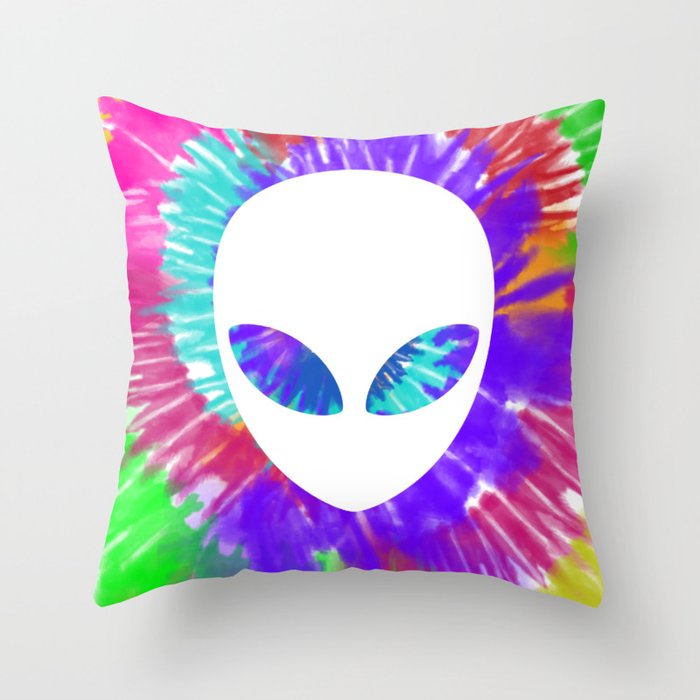 Rainbow Tie Dye Alien Head Tye Die Trippy Rave Throw Pillow By Wwb