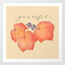 Grateful Autumn Leaves with Yellow Background Art Print