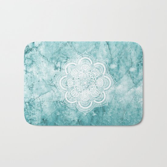 Mandala on teal marble. Bath Mat