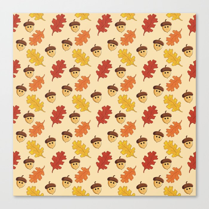 Happy Acorn Pattern - light brown Canvas Print