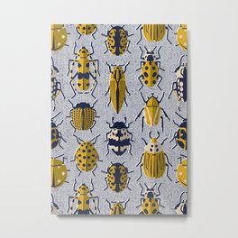 These don't bug me // light grey background yellow and black and ivory retro paper cut beetles and insects Metal Print | Graphicdesign, Papercut, Bug, Botanical, Insectophobia, Texture, Pattern, Bugpattern, Entomophobia, Retro 