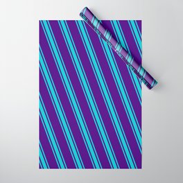 [ Thumbnail: Indigo and Dark Turquoise Colored Striped/Lined Pattern Wrapping Paper ]