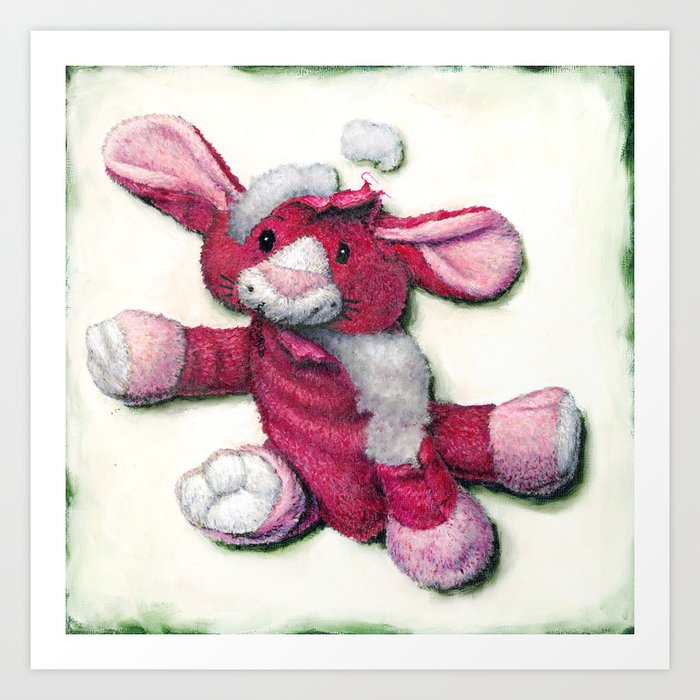 Loved to Pieces Pink Rabbit Dog Toy Art Print