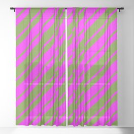 [ Thumbnail: Green and Fuchsia Colored Lined/Striped Pattern Sheer Curtain ]