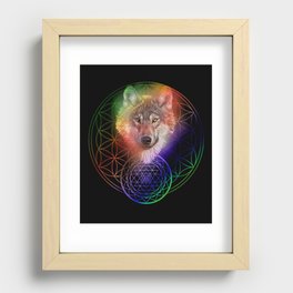 Colorful Wolf Sri Yantra Mandala Recessed Framed Print