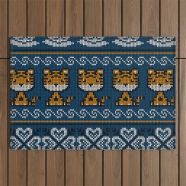 Knitted Christmas and New Year Pattern in Tiger. Wool Knitting Sweater Design.  Outdoor Rug