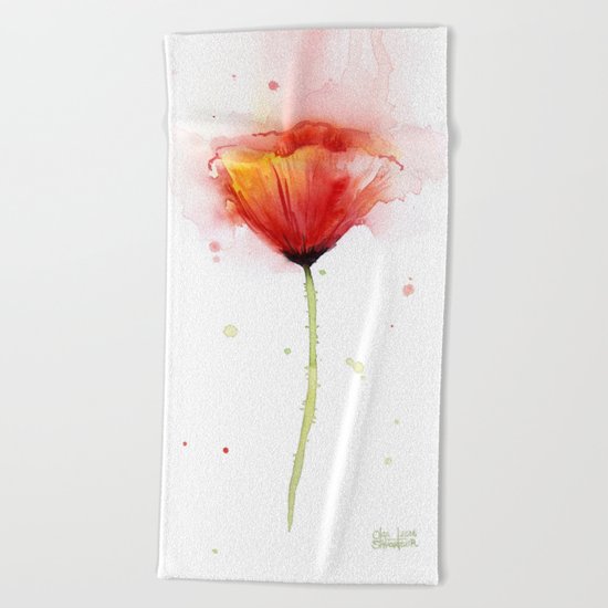 Red Poppy Flower Watercolor Abstract Poppies Floral Beach Towel