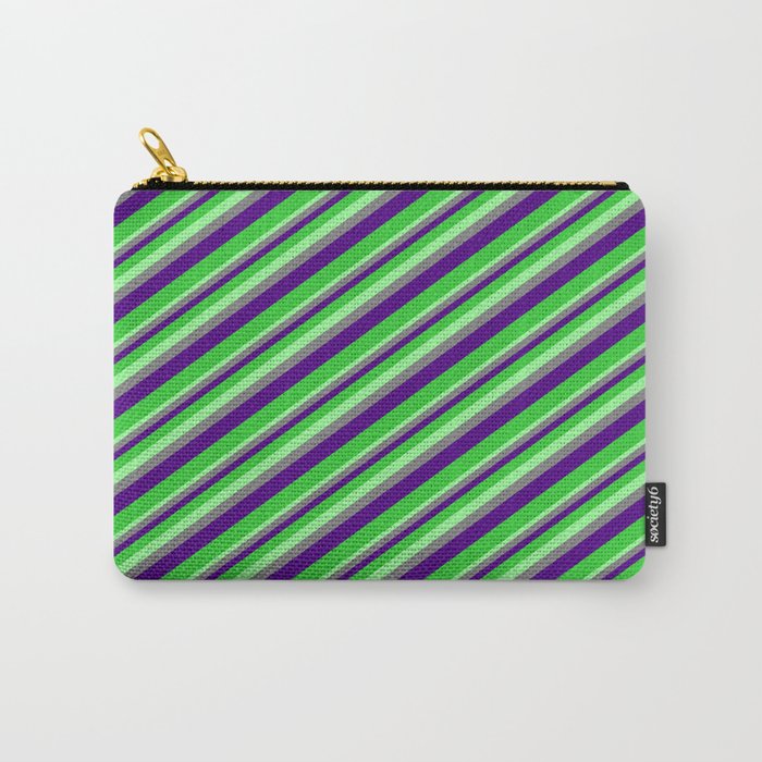 Green, Gray, Indigo, and Lime Green Colored Stripes Pattern Carry-All Pouch