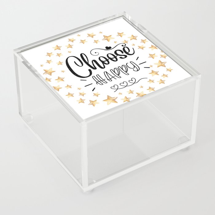 "Choose Happy" Gold Stars Frame Art sticker Positive, Inspiration, Motivation Quote Acrylic Box