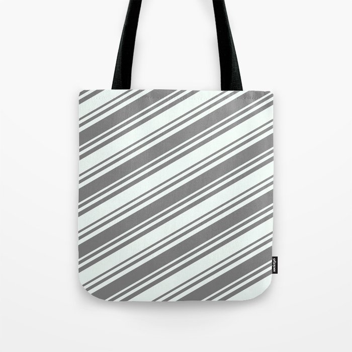 Gray and Mint Cream Colored Lines/Stripes Pattern Tote Bag