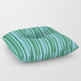 [ Thumbnail: Sea Green and Sky Blue Colored Stripes/Lines Pattern Floor Pillow ]