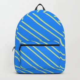 [ Thumbnail: Blue, Light Green & Tan Colored Striped/Lined Pattern Backpack ]