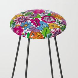 Colorful animals and flowers vintage seamless pattern Counter Stool