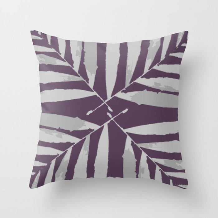 Geometric, Silver, purple 1 light-grey tropical,  pattern, Palm, leaves, decor, art, society6 Throw Pillow