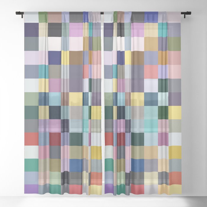 Aumakua - Abstract Multicolor Pixel Art Sheer Curtain