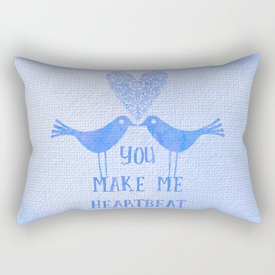 Heartbeat love birds blue Rectangular Pillow