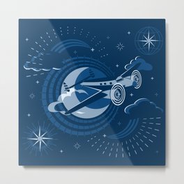 Blue Moon Flight © Christine Duffield Metal Print | Electra, Artdeco, Pilot, Stars, Classicblue, Aviation, Flying, Blue, Aviator, Airplane 