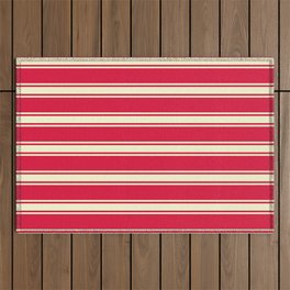 [ Thumbnail: Crimson and Light Yellow Colored Striped Pattern Outdoor Rug ]