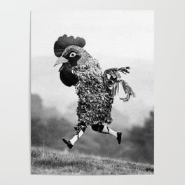 Signs Your Neighbor May Be Spending Too Much Time with his Chickens - black and white photograph Poster