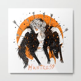 Huntress Metal Print | Illustration, Drawing, Arrows, Forest, Woman, Feminism, Wolf, Mythology, Hunter, Animal 