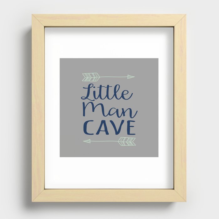 Little Man Cave - Gray, Navy, Mint Recessed Framed Print