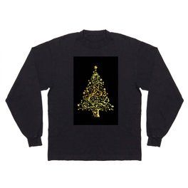 Gold on Black Stylized Christmas Tree Long Sleeve T-shirt