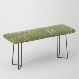 Mid-Century Modern Kinetikos Pattern Olive Green Mustard Gold Celadon Bench