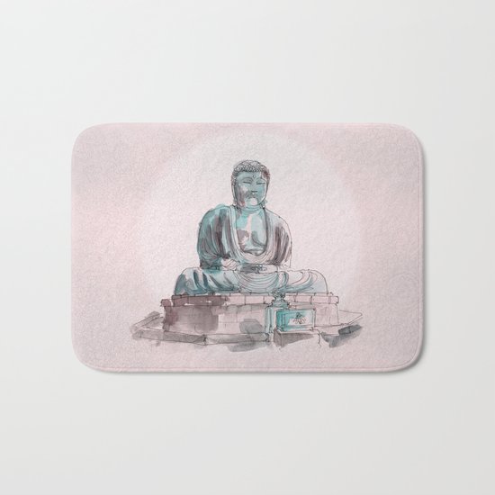 Peace and Harmony watercolor buddha pastel illustration Bath Mat