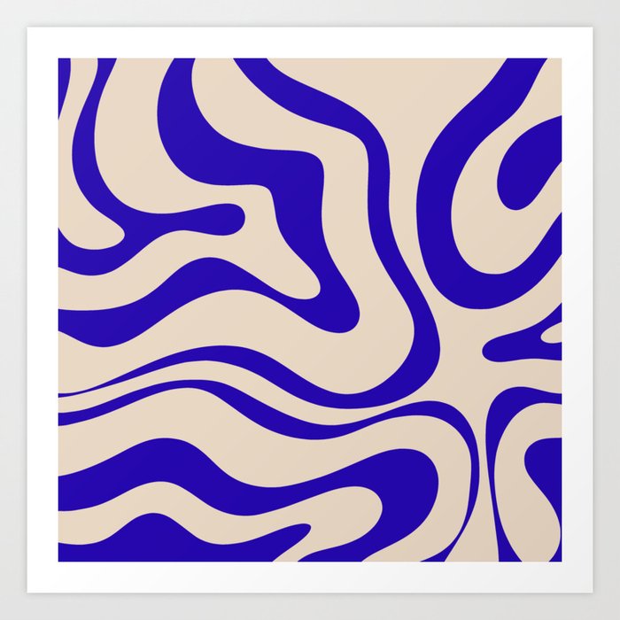 Modern Liquid Swirl Abstract Pattern Square in Cobalt Blue Art Print