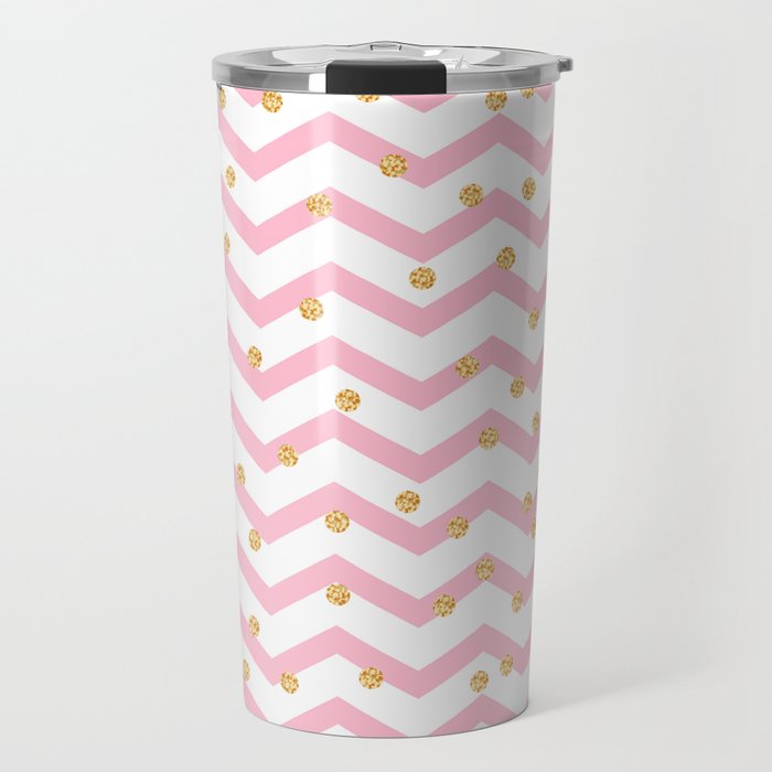 Trendy girly pink gold chevron zigzag polka dots Travel Mug