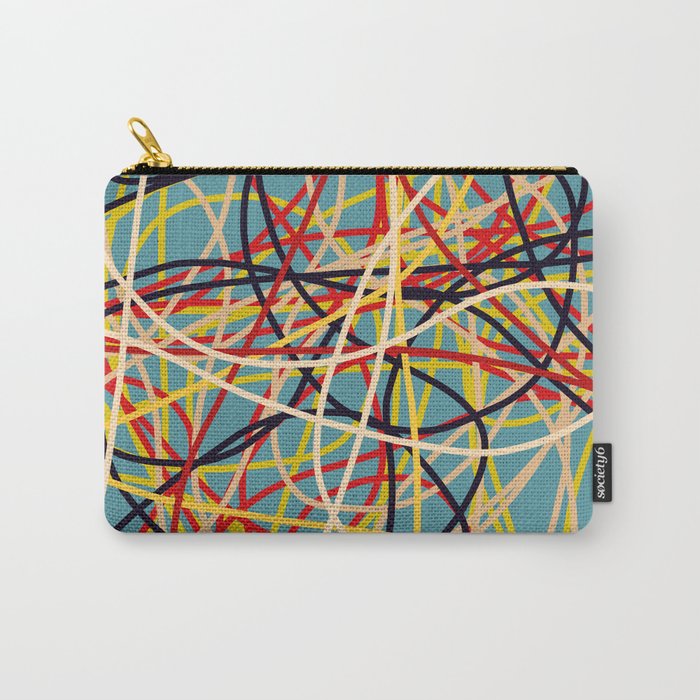 Colored Lines On Blue - Classic Abstract Minimal Retro Style Stripes Carry-All Pouch