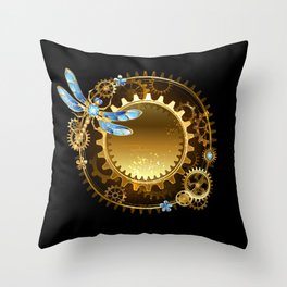 Steampunk banner with a dragonfly Throw Pillow