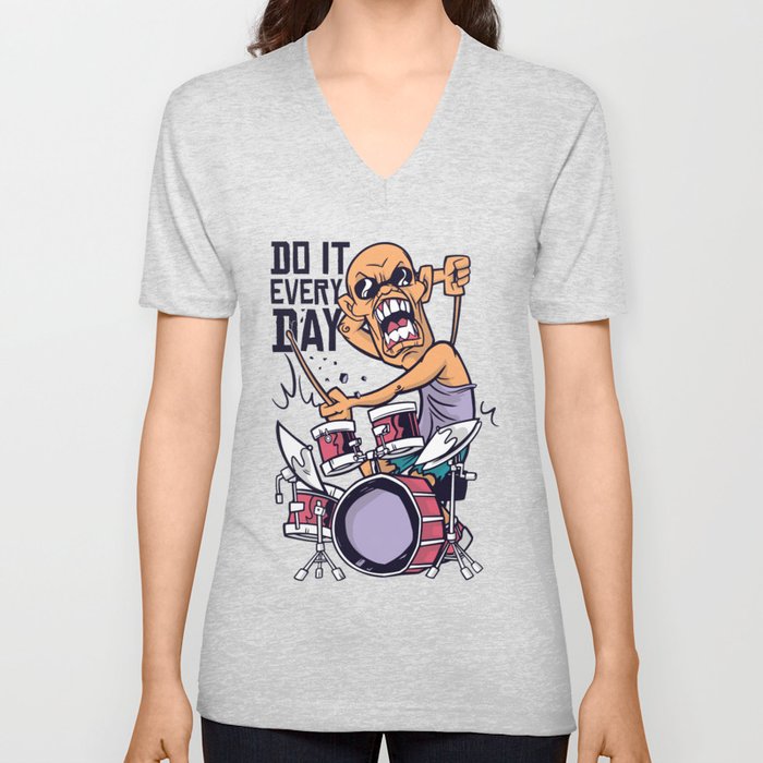 Drummer Cartoon Quote V Neck T Shirt