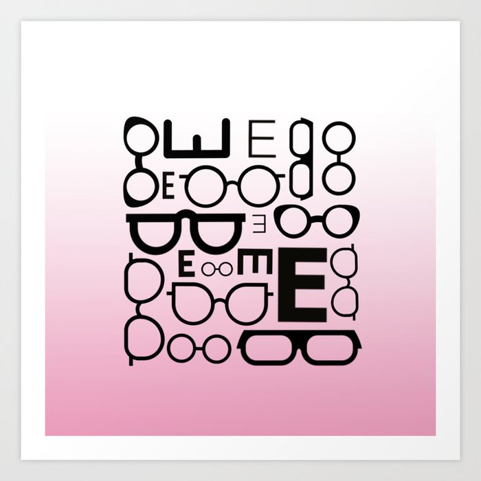 Eye Chart Eyeglasses Pink and Black Art Print
