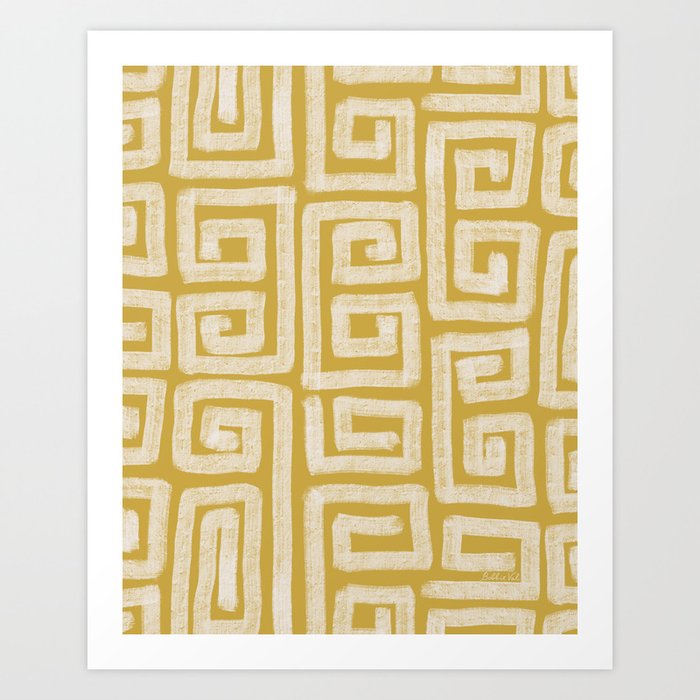 Yellow Abstract Modern Lines Greek Art Print