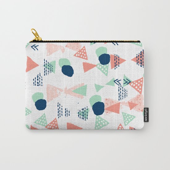 Navy painted shapes polka dots minimal basic decor mint peach and blue pattern Carry-All Pouch