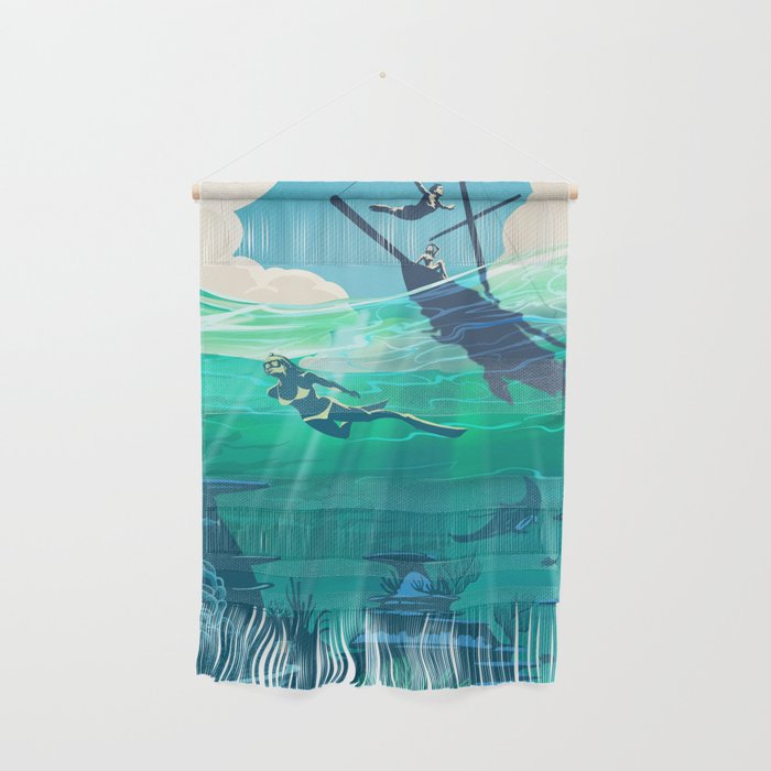 Retro Travel Coral Reef Diver Wall Hanging