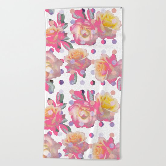 Sweet Pink Rose Garden Beach Towel